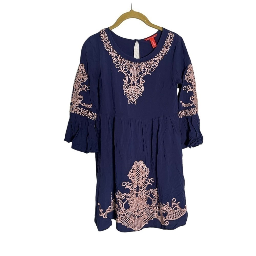 Chelsea & Violet Navy Blue Embroidered Babydoll Boho Dress XS